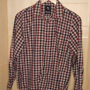 Peter England Red Grey Blue Check Slim Fit Button Down Large